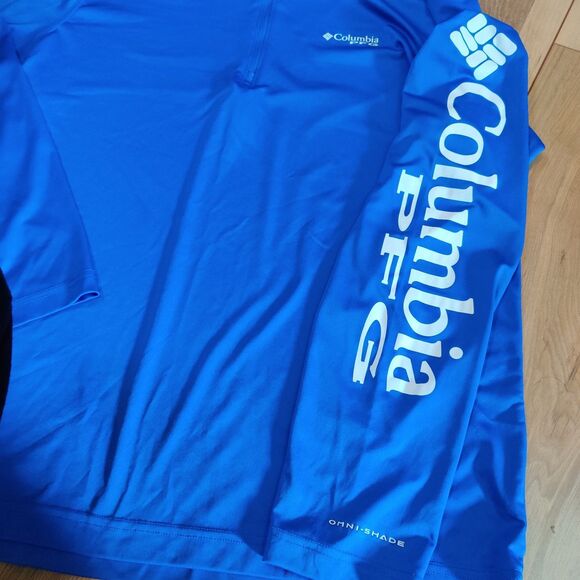 Columbia Shirt Men's Large Blue PFG Omni Shade 1/4 Zip Pullover Golf Gym Hiking - Picture 9 of 13